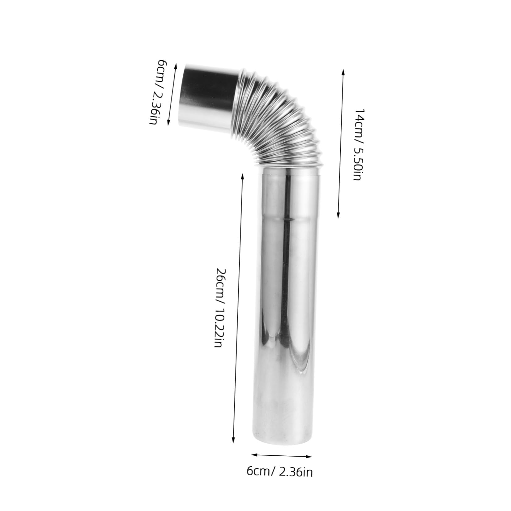 Set 2 Pezzi Tubo Stufa Esterna in Acciaio Inox 6 CM Gomito 26 CM, Prolunga Canna Fumaria Resistente alle Intemperie per Campeggio e Riscaldamento All’Aperto