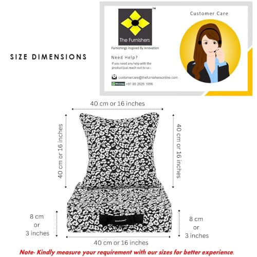 Image of Woven Quilted Floor Cushion Set 40x40x8 CM Black and White Animal with Fillers & Back Cushion, Large Size for Seating, Patio Seat, Meditation, Yoga, Pooja, Guests, Living Size 16x16x3