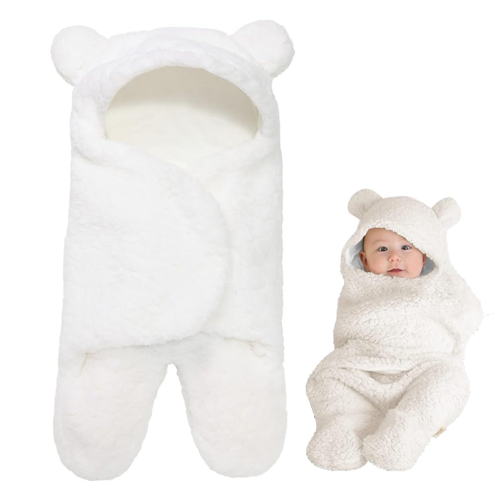 TOMVAES Baby Swaddle Blanket, Ultra-Soft Plush Essential for Infants 0-6 Months, Newborn Swaddle Blanket Wrap, Breathable and Skin-Friendly Cotton, Unisex (White)