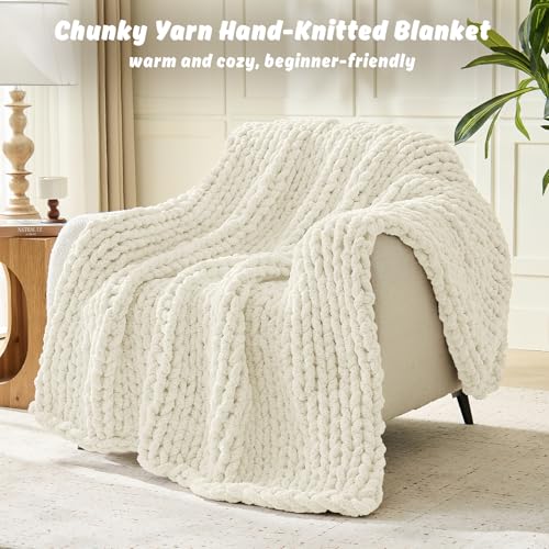 Image of Inhand Chunky Chenille Yarn for Hand Knitting, Thick Bulky Blanket Yarn for Crocheting, Soft Fluffy Yarn for Crochet Gifts & Crafts for Women /Beginners, 8 Pack (29.5 yds /8.4 oz Each), Ivory Cream