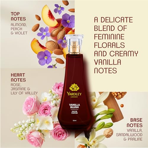 Image of Yardley London Vanilla Blush Eau De Parfum (EDP) for Women, 100ml - Natural Essential Oils, Sweet Gourmand Perfume | Vanilla & Rose Fragrance
