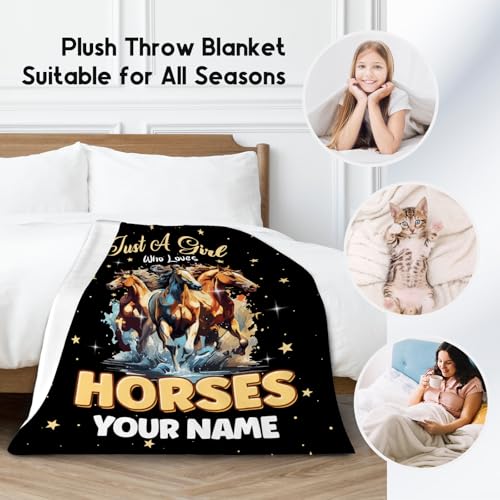 Custom Horse Blanket - 50x60 Inches Cute Throw Blanket for Kids - Black Soft Fuzzy Blankets for Couch & Office
