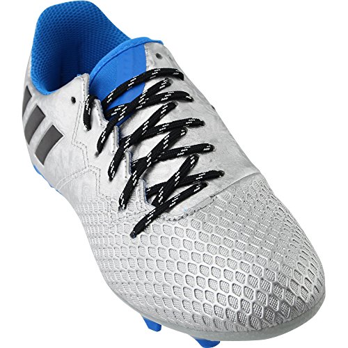 adidas Performance Kids' Messi 16.3 Firm Ground Soccer Shoe (Little Kid/Big Kid), Silver Metallic/Black/Shock Blue, 5 M US Big Kid