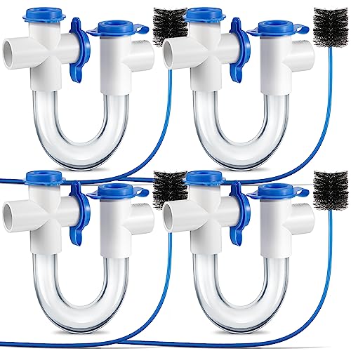 Gulfmew 3/4 Inch Standard Condensate Trap with Cleaning Brush PVC U Trap for HVAC Systems Air Conditioner Effectively Drains Condensate(4 Pack)