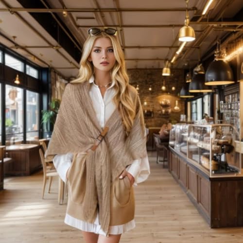 Knitted Triangle Shawl with Leather Buckle，Fall Winter Fashion Casual Multifunctional Triangle Shawl for Women2