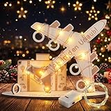 Geldgeschenk Reise und Geburtstag, Holz Flugzeugwunscherfüller mit Lichterkette Kreatives Geldgeschenk Reise Flitterwochen Flugzeug Geschenk Wunscherfüller Geldgeschenke Batterien Sind Nicht Enthalten