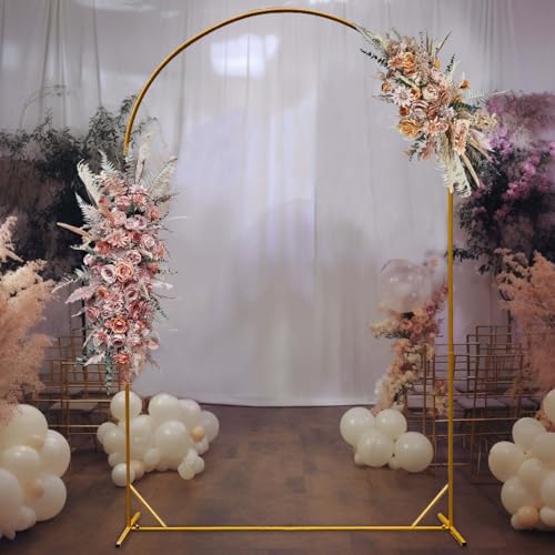 Tableclothsfactory 8ft Gold Metal Wedding Arch Chiara Backdrop Stand Floral Display Frame with Round Top