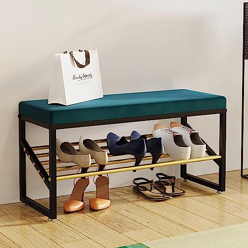 Banc rembourré confortable en velours bleu au design moderne
