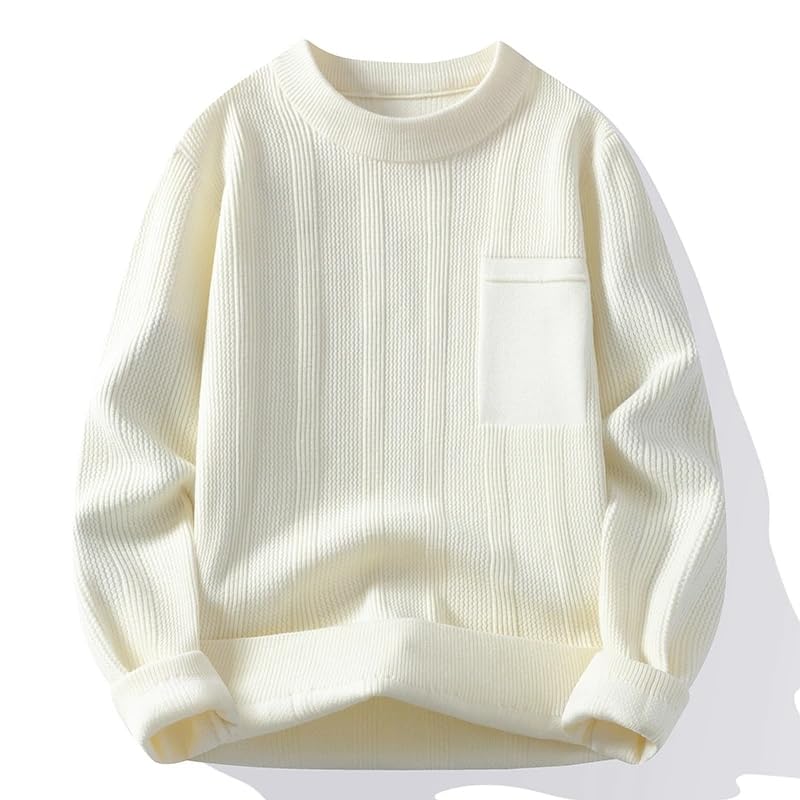 Men's Autumn Winter O-Neck Knit Pullovers Solid Color Slim Fit Warm Knitted Sweater Men Casual Top2