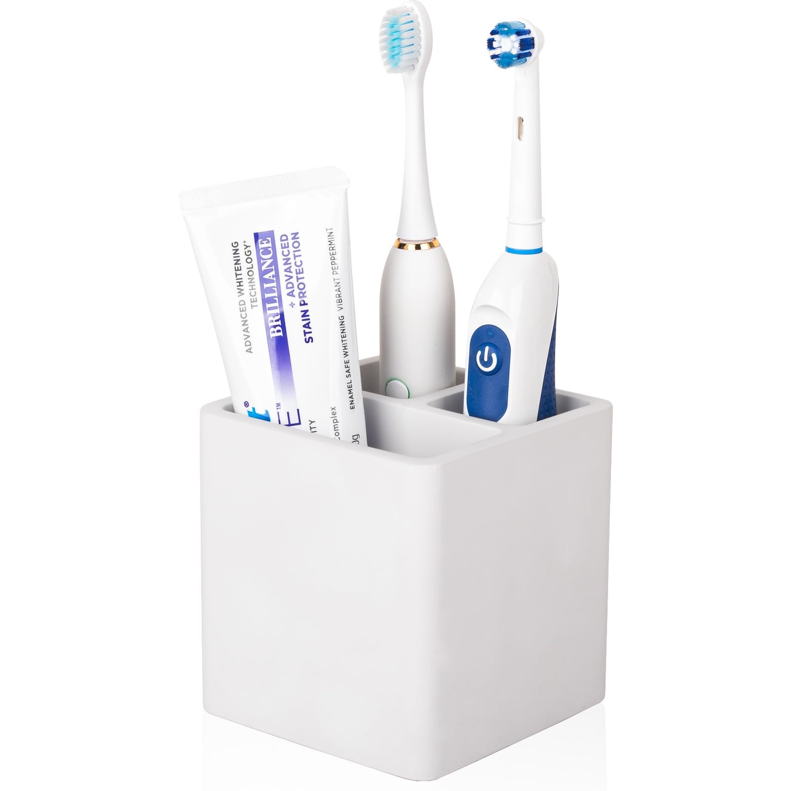 Diatomite Toothbrush Holders for Bathrooms, Electric Toothbrush and Toothpaste Holder 3 Slots Tooth Brush Organizer for Bathroom Countertop, Shower, Vanity - Grayish White