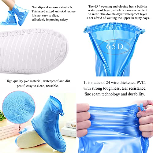 Image of Rain Boot Waterproof Shoes Covers, Sand Control Non-Slip Shoe Cover Galoshes, PVC Rubber Sole Reusable Rain Snow Boots Overshoes for Cycling Outdoor Camping Fishing Garden Travel (S, Blue)