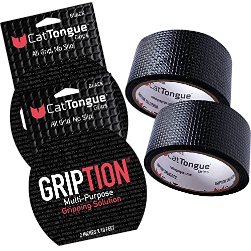 CATTONGUE GRIPS Non-Abrasive Grip Tape Roll - 2 Wide Heavy-Duty Waterproof Anti-Slip Tape for Bathtubs Stair Treads Ramps & More - Indoor & Outdoor Non-Skid Solution (Black 2 Pack)