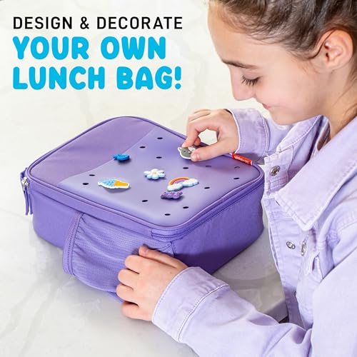 Fit & Fresh Charm Lunch Bag For Kids, Thermal Insulated Lunch Box For Kids Boys & Girls With Shoe Charm Slots For Personalization, School Lunch Box, Purple - Image 5