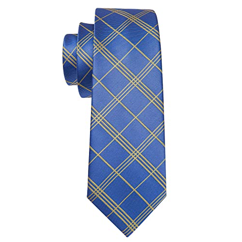 Image of Barry.Wang Tie Sets for Men Silk Stripe Necktie Woven Checkered Handkerchief Cufflinks Formal Business Wedding