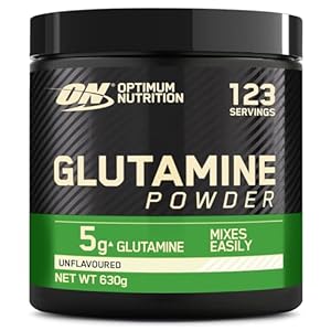 Optimum Nutrition Glutamine Powder, l-Glutamine Amino Acid Powder, Food Supplement, Pre and Post Workout Shake, Unflavoured, 123 Servings, 630 g