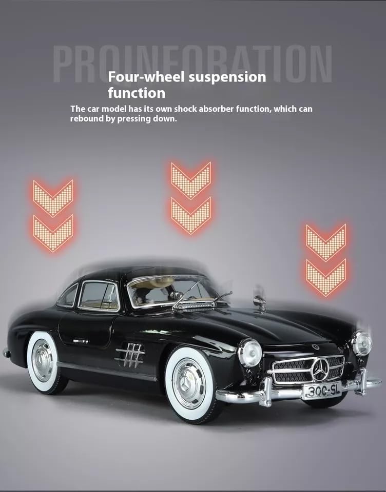 Image of BlackZone 1955 Marcedes- 300sl Vintage Model, 1 /24 Toy Car with Sound and Light Function, Children's Toy Model Car with Pullback Function, Collector's Quality (1:24 Black-01)