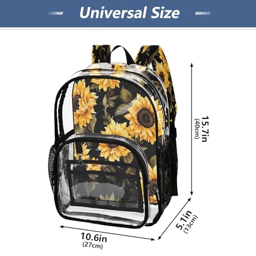Black Sunflower Clear Backpack - Stadium Approved Large 15.7-inch Waterproof Transparent Bag for Sports, Concerts, Work, Travel#3374