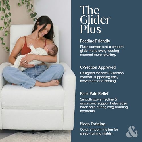 Image of Nurture& The Glider Plus - Premium Nursery Power Recliner | Swivel Chair with Adjustable Head Support and Adjustable Lumbar Support | Built-in USB - The Ultimate Comfort for Nursing, Relaxing (Boucle)