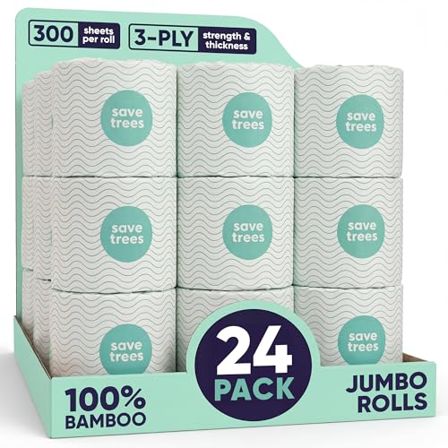 Save Trees Bamboo Toilet Paper -24 Rolls Of Septic Safe Organic Toilet Paper 3-ply, 300 Sheets Per Roll - PFAs Free, FSC Certified, Plastic & Chemical Free - For Home, Boat & RV Use