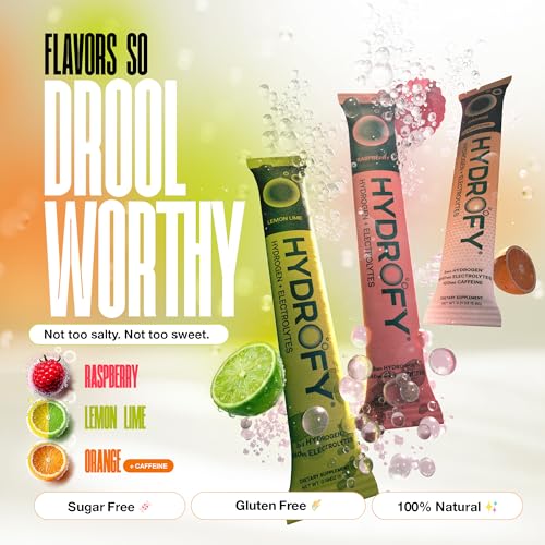 Image of Hydrofy Hydrogen Water + Electrolytes Drink Mix | H2 Hydration Packets with Molecular Hydrogen, Sodium, Potassium, Magnesium, Calcium, and Minerals | No Sugar | Lemon Lime | 25 ct