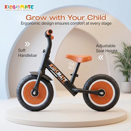 Image of Kidsmate Jolly Rider Kids Balance Bike for 2-4 Years | Lightweight Pedal-Free Kids Balance Cycle with EVA Tyres, PU Foam Seat & Metal Frame | Baby Cycle Training Bike for Boys & Girls - Black