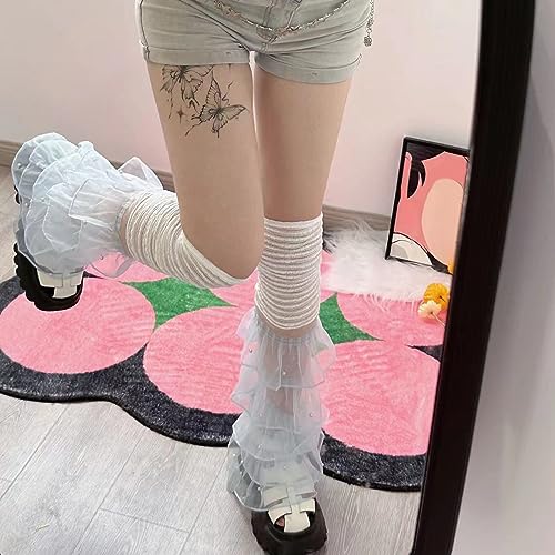 Image of Women Leg Warmers Ruffled Lace Patchwork Long Thigh High Socks Boot Cuffs Cover for Streetwear