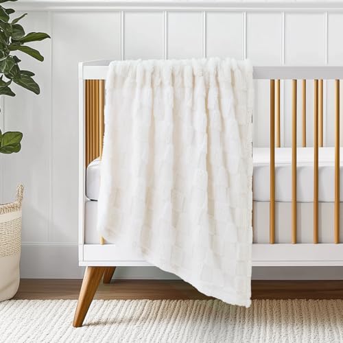 Image of Checkered Baby Blankets Double-Sided Fleece Plush Toddler Blankets for Boys Girls, Lightweight Soft Cozy and Warm Newborn Receiving Throw for Bed, Crib, Couch, Sofa 30 x 40 Inches, White
