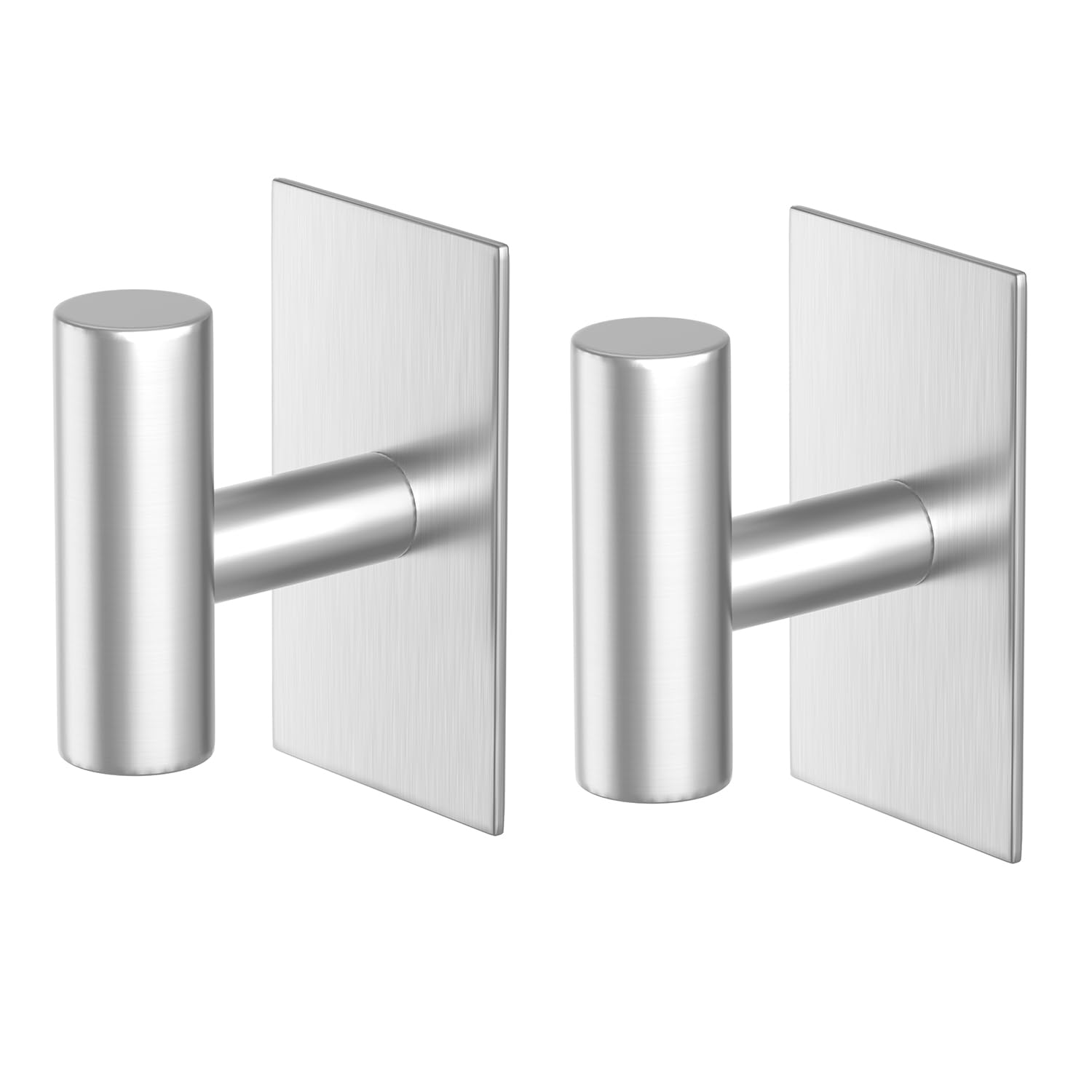 WUIVIUT Self Adhesive Hooks, Towel Hanging for Wall, Stick on Without Drilling Hooks for Door, Heavy Duty Wall Mounted for Hold, Coat Robe Clothes Bags (Silvery, 2 Pack)