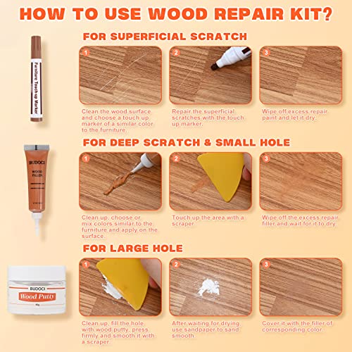 Image of Dark Walnut Wood Filler Kit,4 Color Woods Repair Kit,Scratch Cover for Dark Woods, Repair Cracks, Stains,Hole for Laminate Floor Door Table Cabinet, Restore a Finish for Wood Black,Walnut