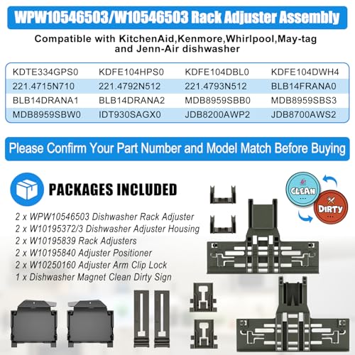 Upgraded WPW10546503 W10546503 Dishwasher Upper Rack Adjuster Assembly & W10195372/3 Dishrack Adjuster Housing for Kitchenaid Dishwasher Parts KDTE334GPS0 KDFE104HPS0 Top Rack Adjuster, 10Packs - Thumbnail 3