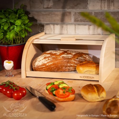 Foto von FALKENBERGER Brotkasten XL aus Buchenholz Natur 39x28x18cm mit Rolldeckel