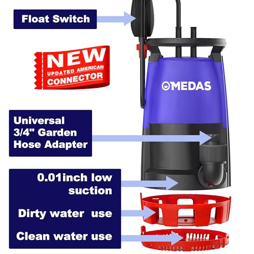 Image of MEDAS 1 HP Submersible Water Pump 3-in-1 Sump Pump Thermoplastic Portable Utility Pump 4623 GPH High Flow Water Removal for Swimming Pool Garden Pond Basement with 16.4ft Long Power Cord