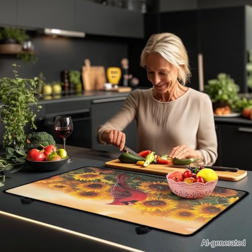 Image of Sunflower Cardinal Stove Top Cover for Electric Stove(30 x21 Inches), Insulation Counter Tops Cover, Heat Resistant Glass Cooktop Protector, Folding Dish Drying Mats for Kitchen Easy to Clean