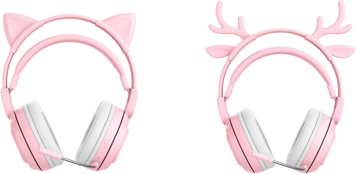 Front view comparison of headset with cat ears and deer ears.