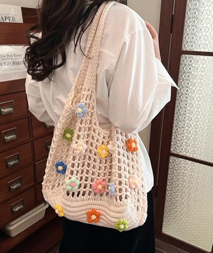 Epsion 2025 Woven Tote Bag for Women Summer Handbag Chic Flower Hobo Purse Shoulder Bag Beach Travel4