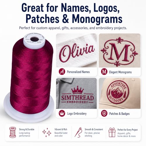 Image of Simthread 5500Yds /5000M 40WT Polyester Embroidery Thread Royal Purple 869 | High-yardage 5000M spool offers smooth feeding and stable 40WT polyester thread for home and commercial embroidery machines.