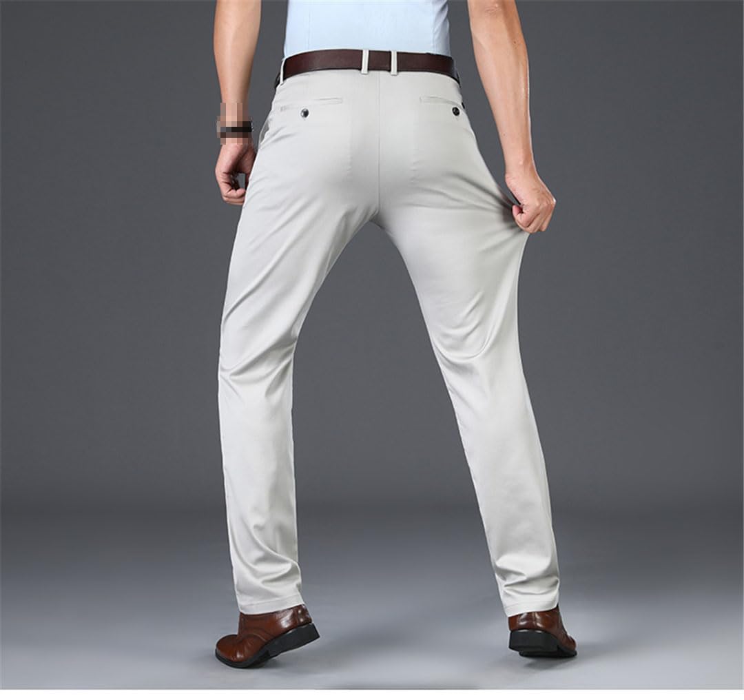 Vogrtcc Pantaloni Casual da Uomo Pantaloni Lunghi Formali Dritti A Vita Media