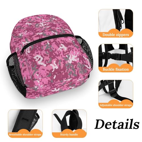 Camouflage Pink Camo 13 Inch Backpack Lightweight Double Shoulder Bag with Zippers Unisex Daypack3