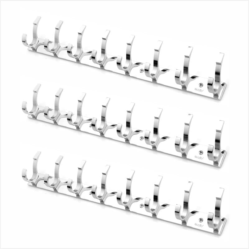GLOXY Stainless Steel Bathroom Accessories 8 Hooks Plate, Wall Mount Door Back Hanger Pins for Hanging Cloth Set, Shirt Bar & Towel Rack, Robe, Keys 8 Pin khutti (Silver, Pack of 3) (B0C2CSX1Q6) Amazon Price History, Amazon Price Tracker