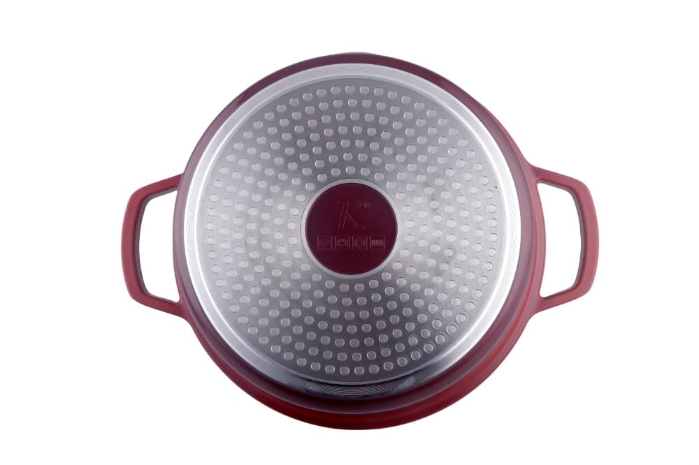 KAMBERG - 0008186 - Cocotte Ø 16 cm Ronde Rouge Flammée - Fonte d'aluminium - Revêtement pierre - Tous feux dont induction - Sans PFOA
