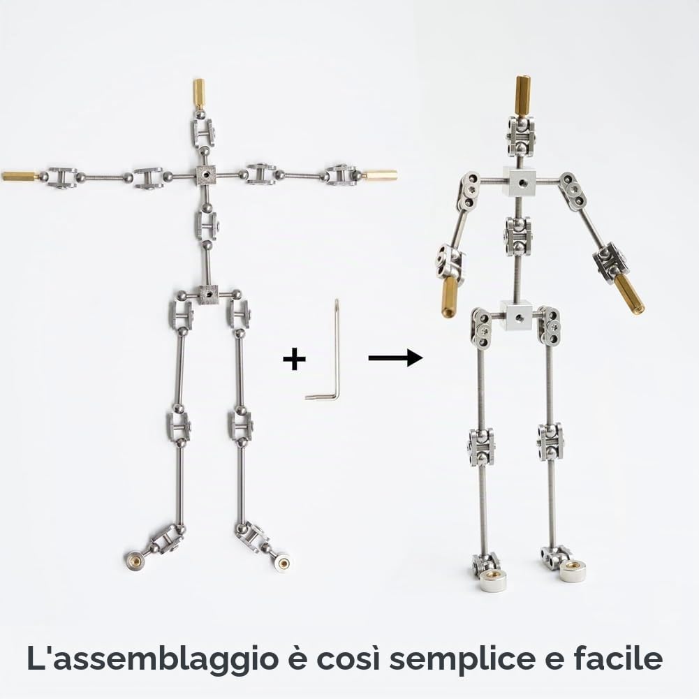 Kit armatura Stop Motion – Pupazzi in metallo fai da te scheletro con braccio, facile da montare, design animato dei, Claymatio per Stop Motion