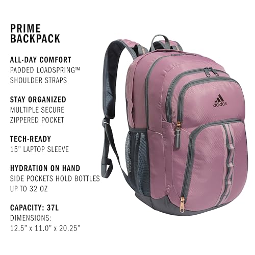 Image of adidas Prime 6 School Backpack | Padded Laptop Sleeve, Multiple Organizer Pockets, Water-Bottle Pockets, Durable Build, School Gym & Travel Ready
