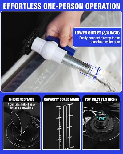 Image of PYY Portable Water Bladder 87 Gallon for Truck Bed & Carrier Cart Water Bob Bathtub Emergency Water Bladder for Outdoor RV & Car Camping Water Storage Bladder with Spigots and Overflow Kit-Black 330L