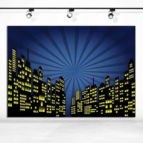 SULLOTSY 5x3ft Polyester Cartoon Super Boom City Background Skyline Skyscraper