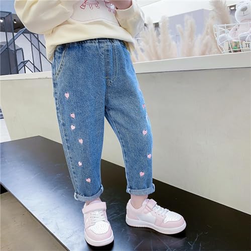 Toddler Girls Jeans Y2K Cartoon Rabbit Applique Denim Pants Loose Casual Elastic High Waist Streetwear Trousers with Pocket4