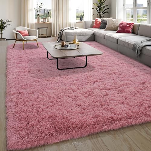 KING DARE Large Shag Area Rug 6x9 for Living Room, Plush Fluffy Rug for Bedroom and Nursery, Non-Slip Fuzzy Shaggy Carpet for Kids Girls Room Dorm Home Decor Aesthetic, Blush