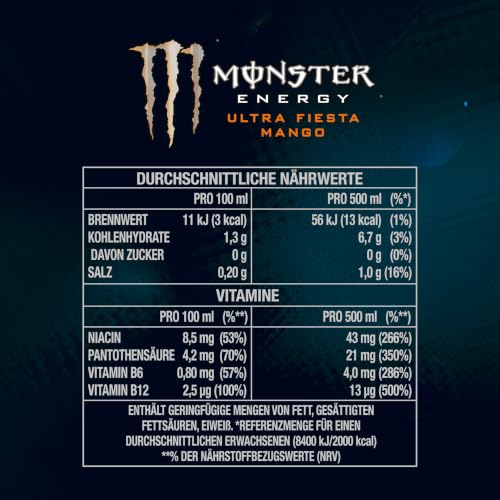 Monster Energy Ultra Fiesta - koffeinhaltiger Energy Drink mit leichtem Mango-Geschmack - ohne Zucker und ohne Kalorien - in praktischen… – Ansicht 2