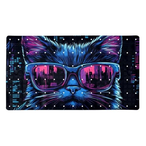 Alfombrillas antideslizantes para bañera de 15.7 x 27.9 pulgadas, caras de gatito fresco con lentes de sol, alfombrilla de baño antideslizante de PVC, alfombra de ducha rectangular lavable a máquina