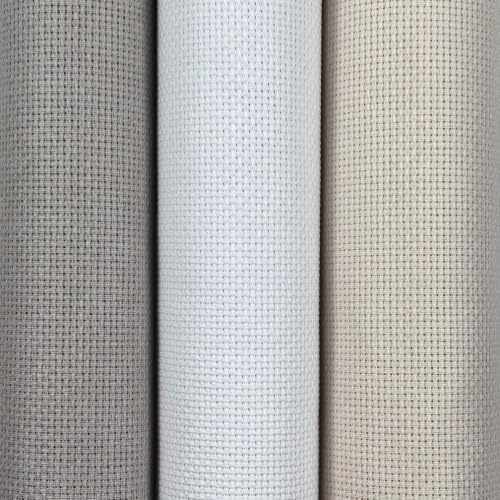 Image of KCS 3 pc of 15 inch x 18 inch(38cmx45cm) 16 Count Cross Stitch Cotton Aida Cloth Needlework Rolled Fabric Box,16CT,Pearl Grey+White+Ecru