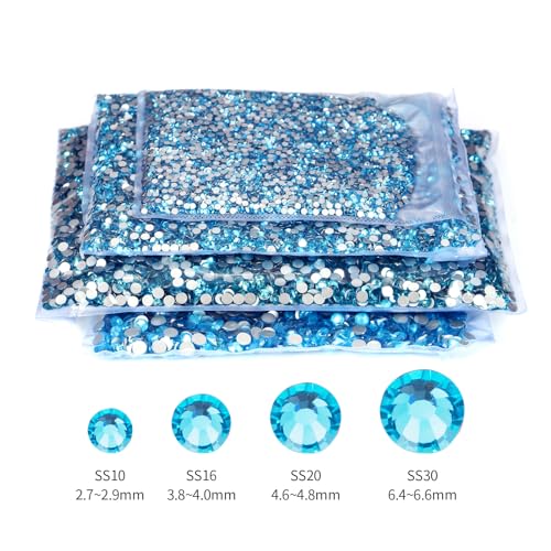 Image of 10000PCS Aquamarine Rhinestones Bulk, Flat Back Crystal Glass Stone Round Gems,SS10, 2.7-2.9mm